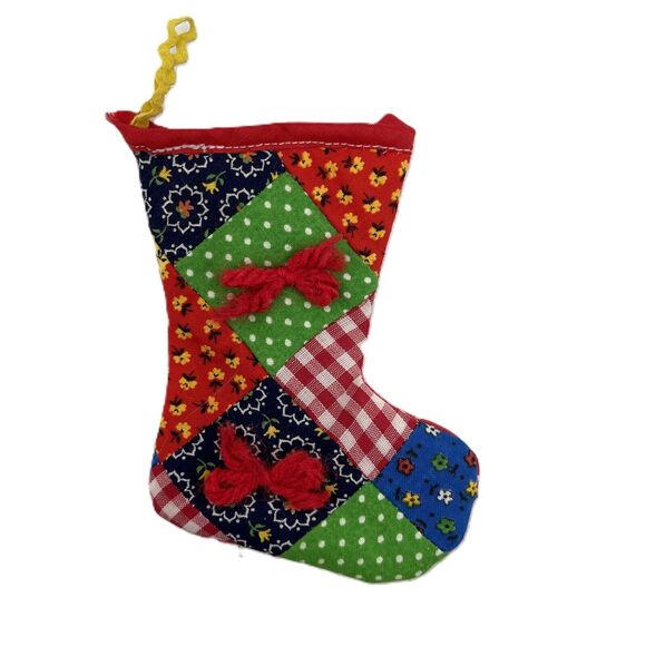 Lot of 4 Vintage Quilted Fabric Patchwork Christmas Tree Ornaments Handmade - Picture 3 of 12